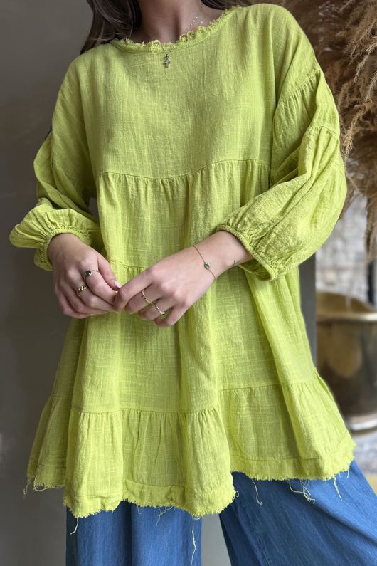 Driftwood Bell Sleeve Smock Top Kiwi